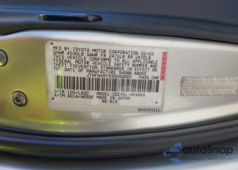 2003 Lexus Sc 430 from USA, damaged, VIN JTHFN48Y930042683